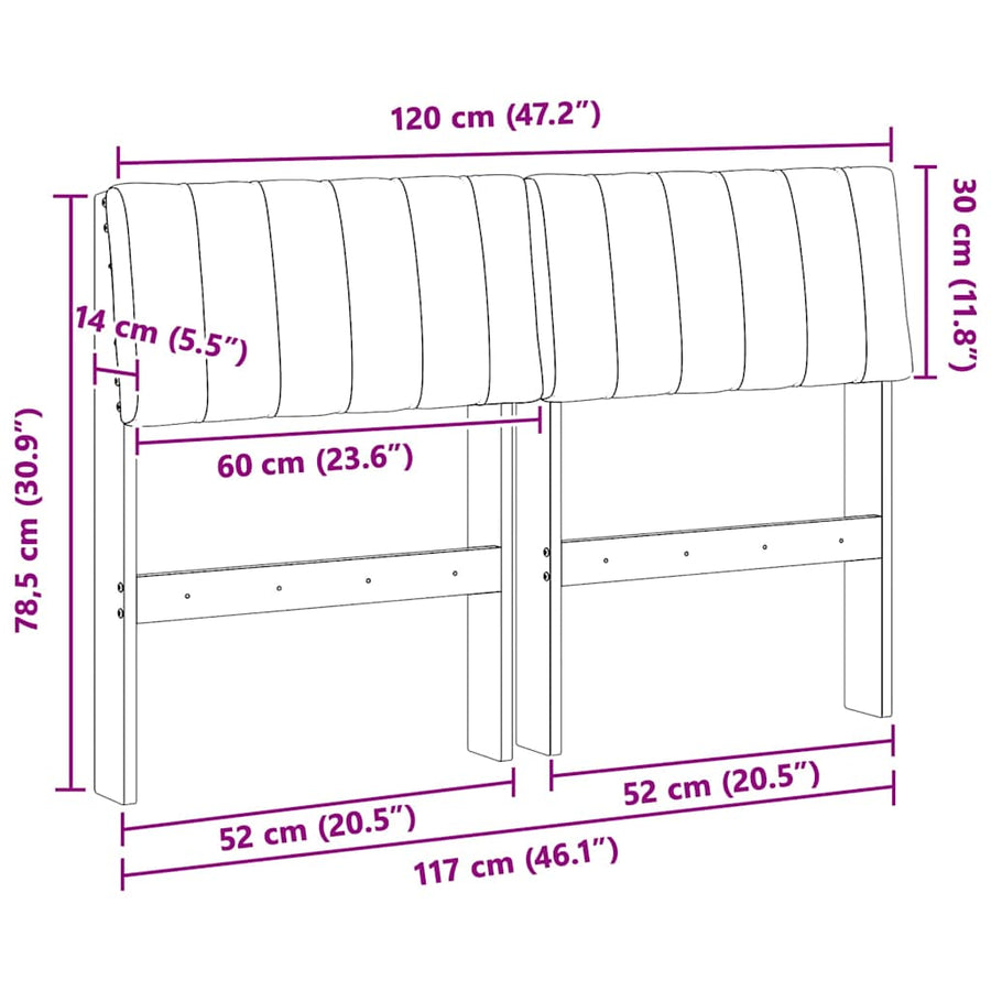 Gestoffeerd hoofdbord Lichtgrijs 120 cm Massief grenenhout