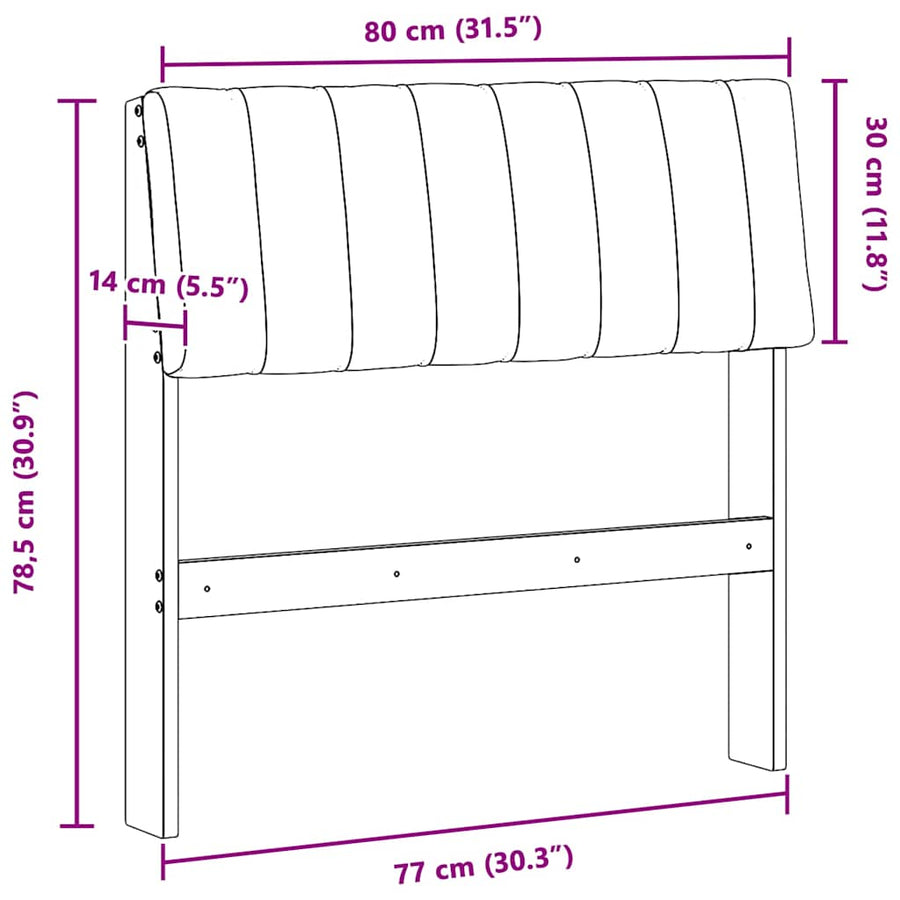 Gestoffeerd hoofdbord Lichtgrijs 80 cm Massief grenenhout