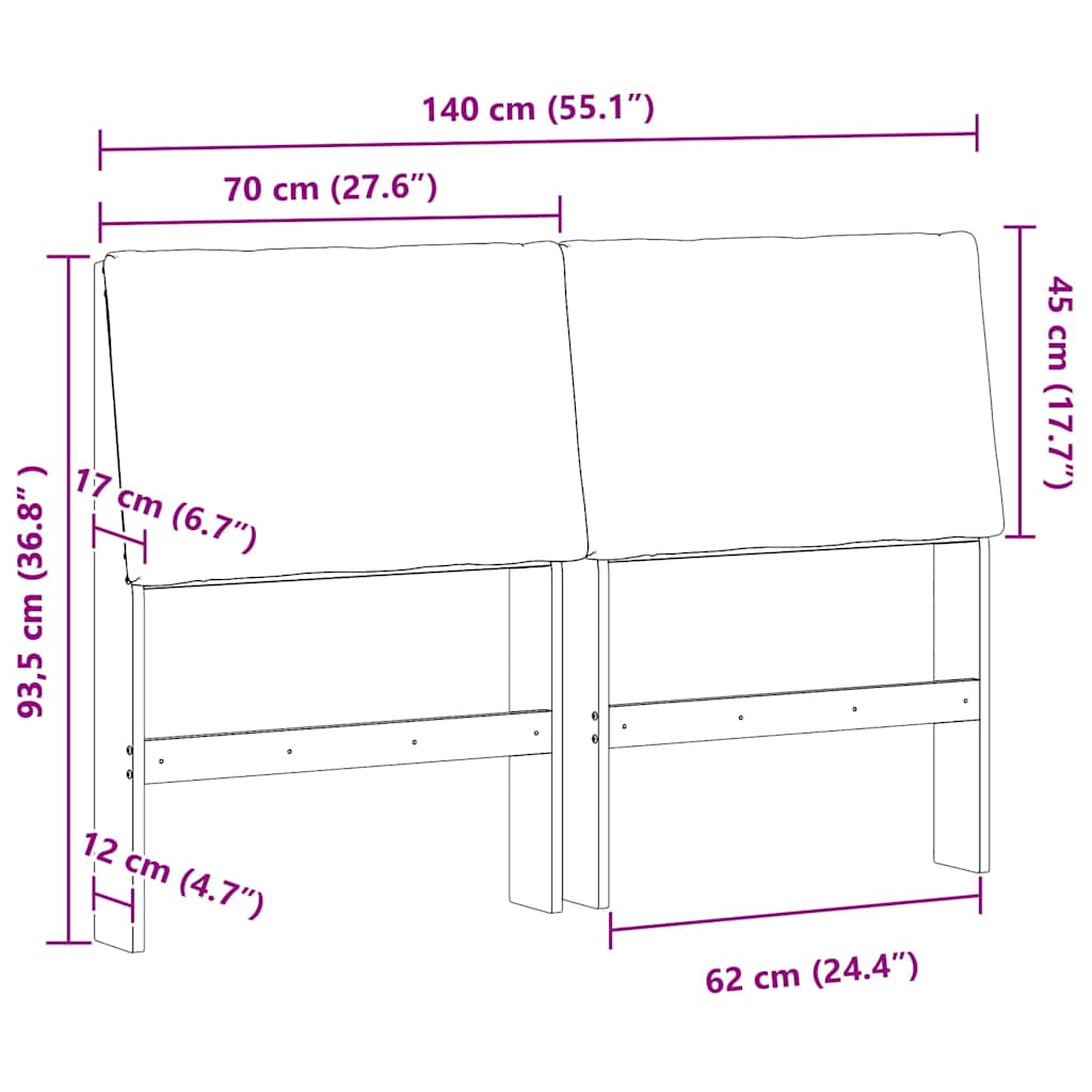 Gestoffeerd hoofdbord Zwart 140 cm Massief grenenhout