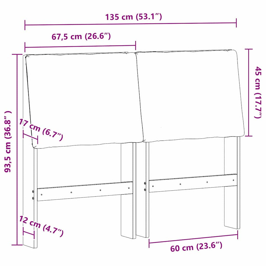 Gestoffeerd hoofdbord Donkergrijs 135 cm Massief grenenhout