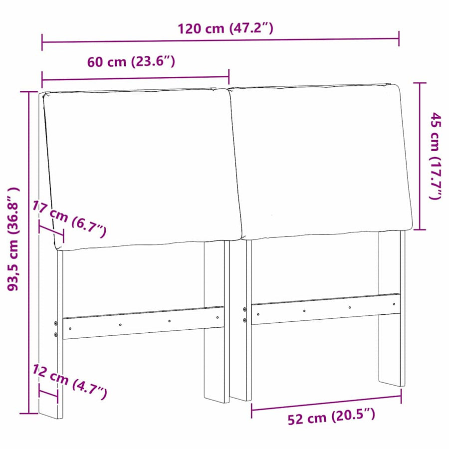 Gestoffeerd hoofdbord Lichtgrijs 120 cm Massief grenenhout