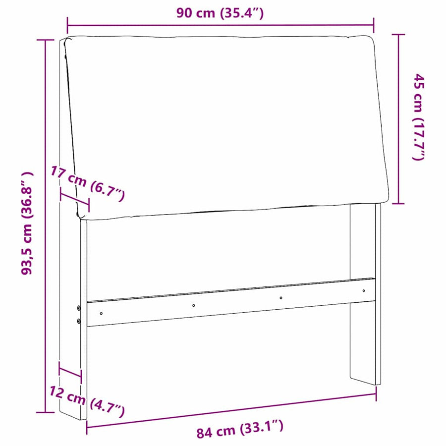 Gestoffeerd hoofdbord Lichtgrijs 90 cm Massief grenenhout