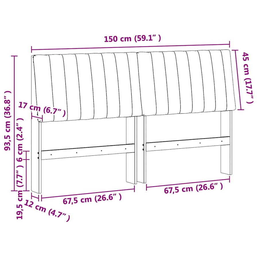 Gestoffeerd hoofdbord Zwart 150 cm Massief grenenhout