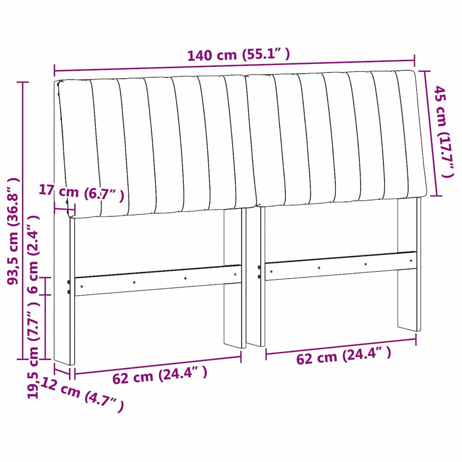 Gestoffeerd hoofdbord Lichtgrijs 140 cm Massief grenenhout