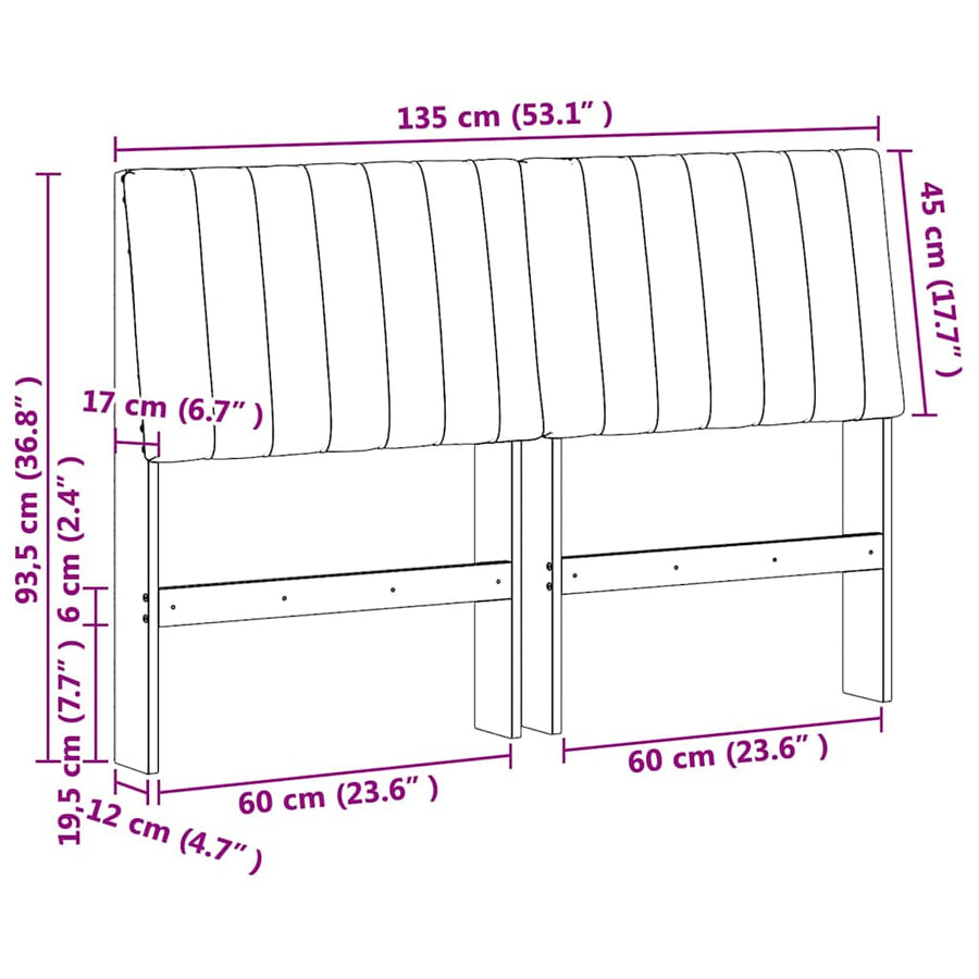 Gestoffeerd hoofdbord Lichtgrijs 135 cm Massief grenenhout