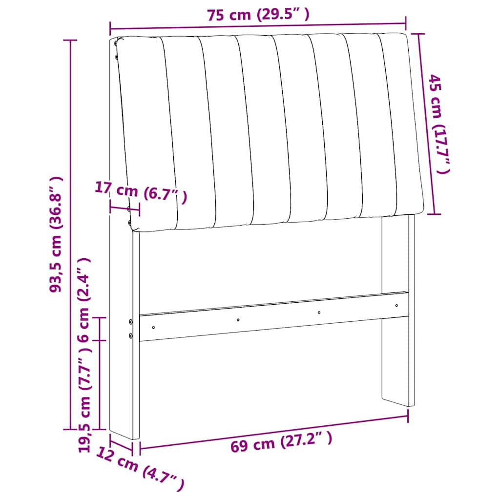 Gestoffeerd hoofdbord Zwart 75 cm Massief grenenhout