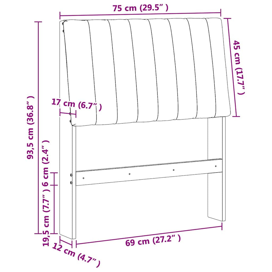Gestoffeerd hoofdbord Zwart 75 cm Massief grenenhout