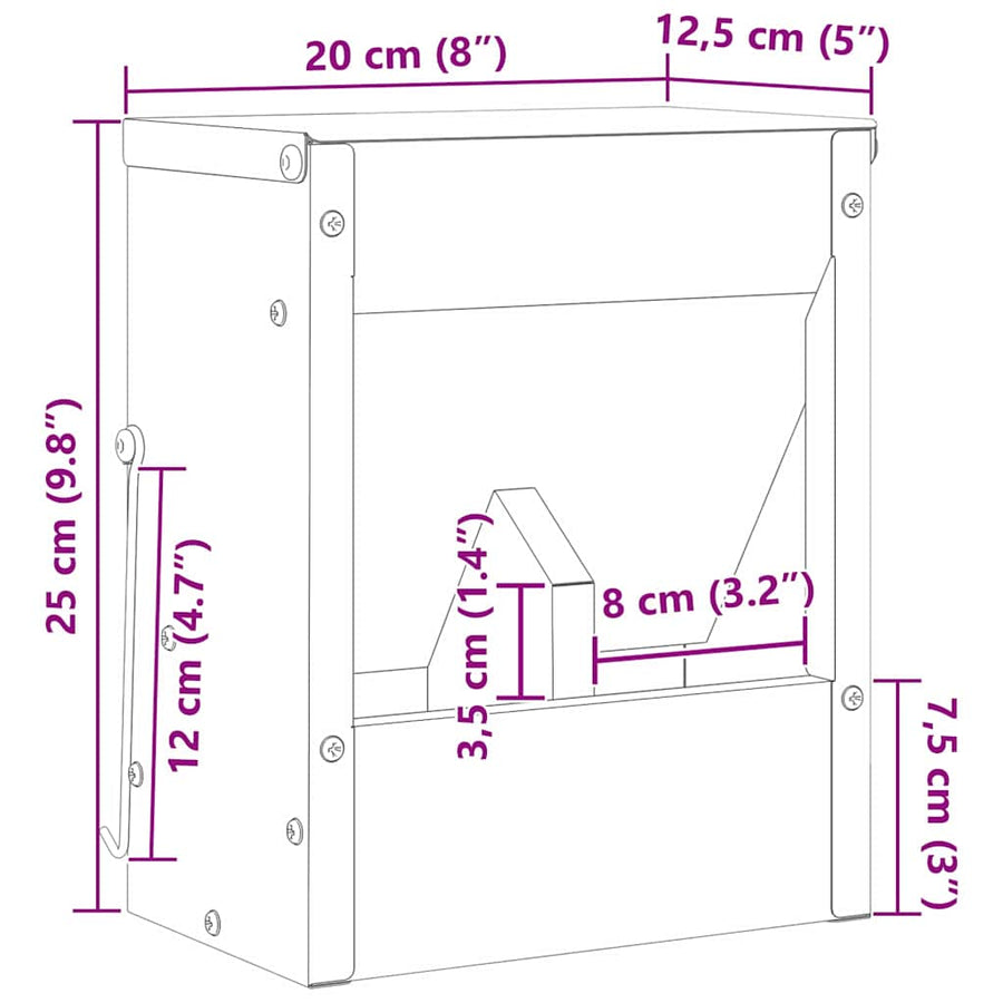 Konijnenvoer Zwart 20 x 12,5 x 25 cm Koudgewalst Staal