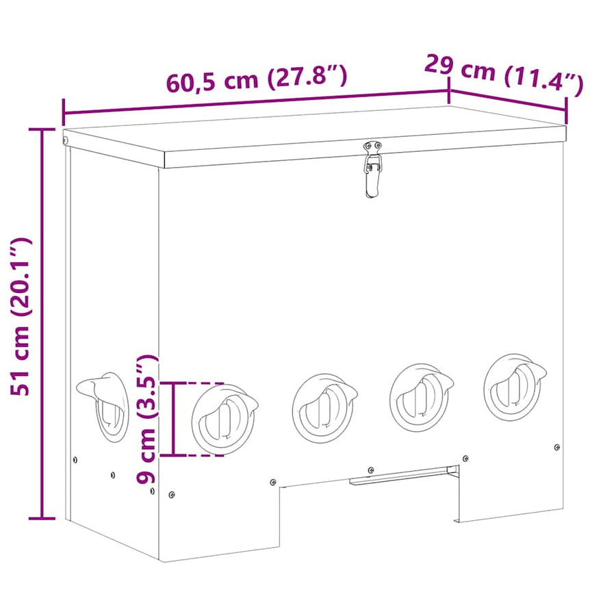Kip voerbak Zwart 60.5 x 29 x 51 cm Koudgewalst Staal
