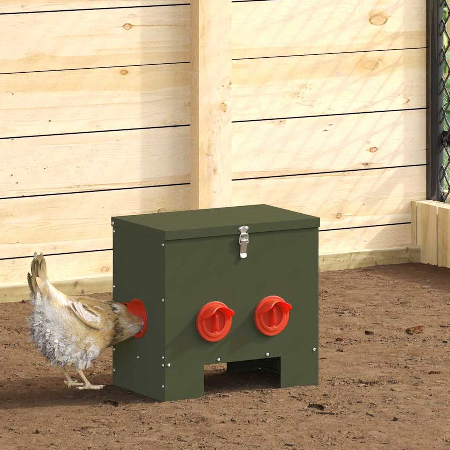 Kip voerbak Olijf Groen 60.5 x 29 x 51 cm Koudgewalst Staal
