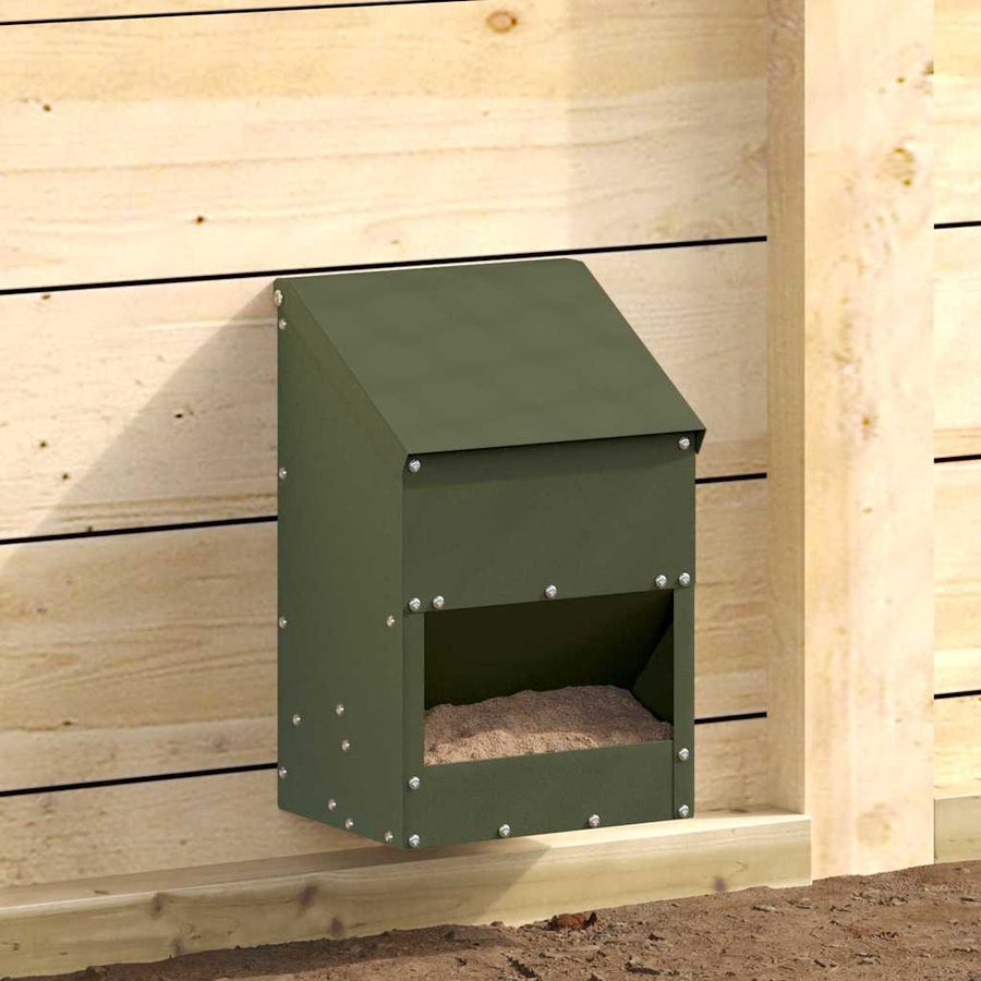 Kip voerbak Olijf Groen 21 x 16 x 33 cm Koudgewalst Staal