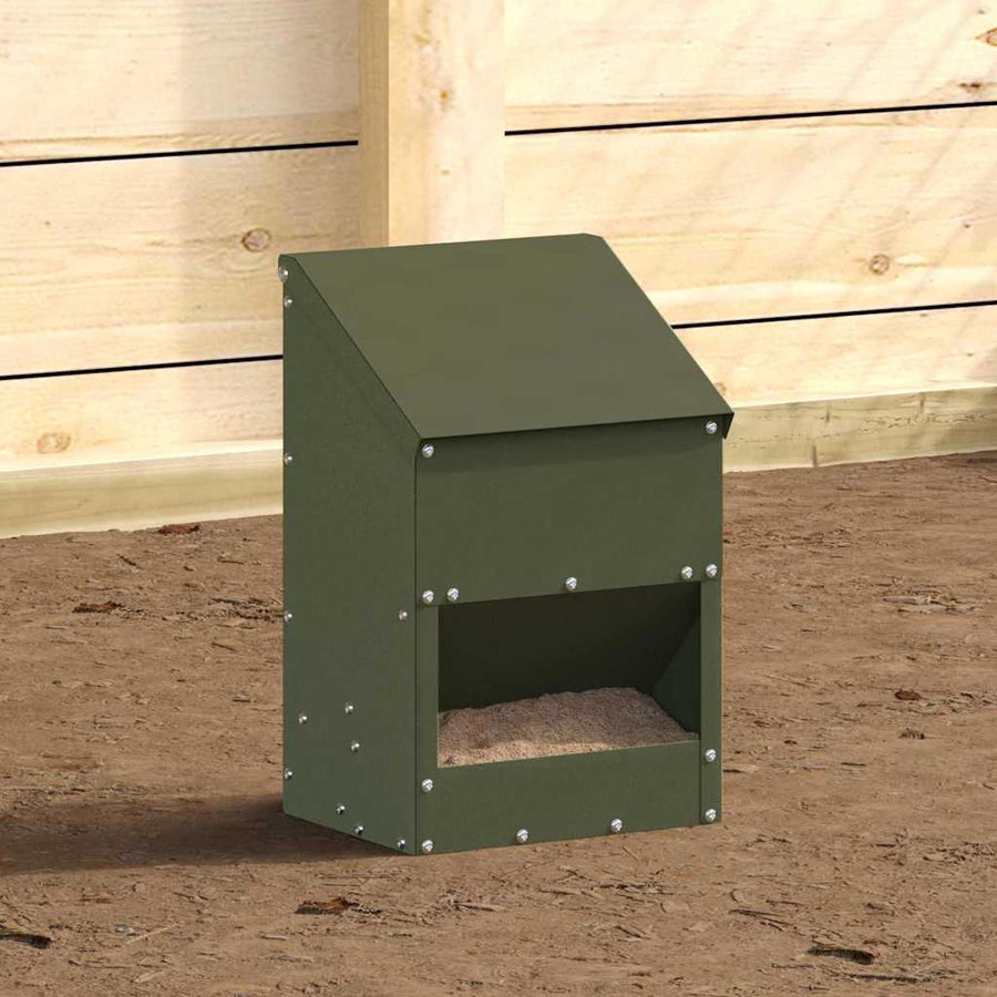 Kip voerbak Olijf Groen 21 x 16 x 33 cm Koudgewalst Staal
