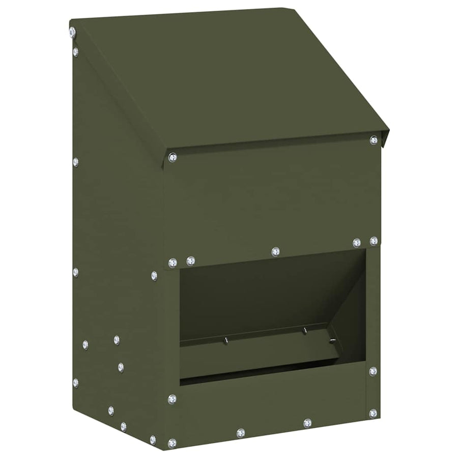 Kip voerbak Olijf Groen 21 x 16 x 33 cm Koudgewalst Staal