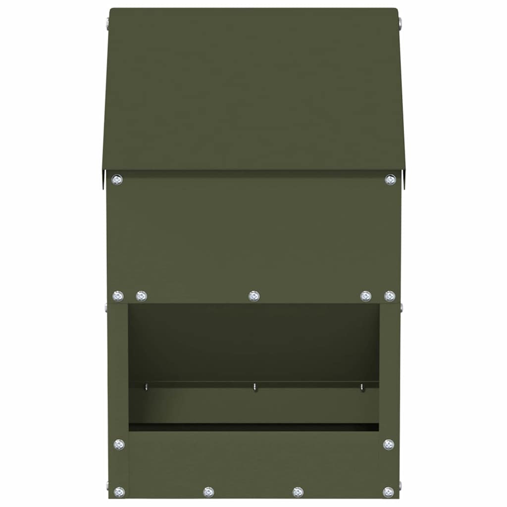 Kip voerbak Olijf Groen 21 x 16 x 33 cm Koudgewalst Staal
