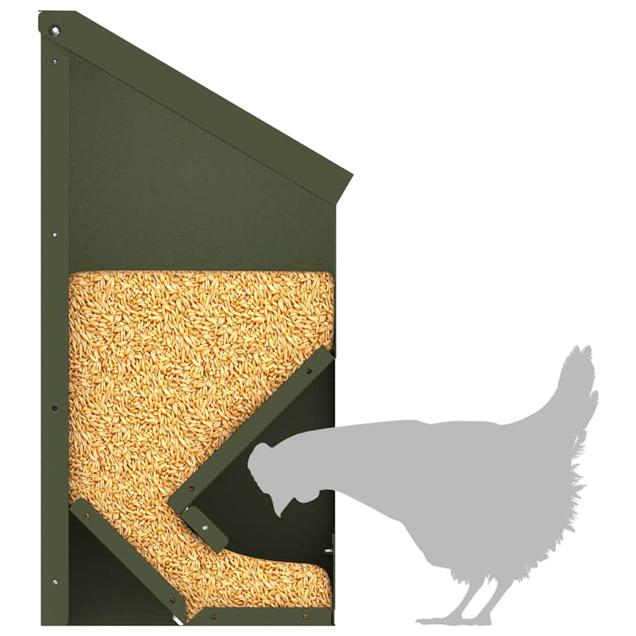 Kip voerbak Olijf Groen 21 x 16 x 33 cm Koudgewalst Staal