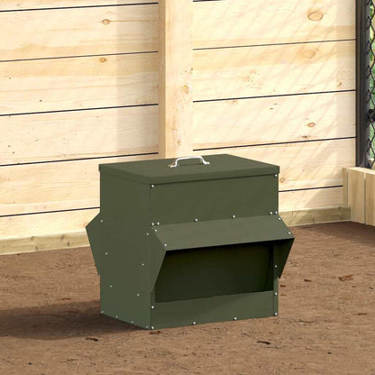 Kip voerbak Olijf Groen 40,5 x 45 x 41 cm Koudgewalst Staal