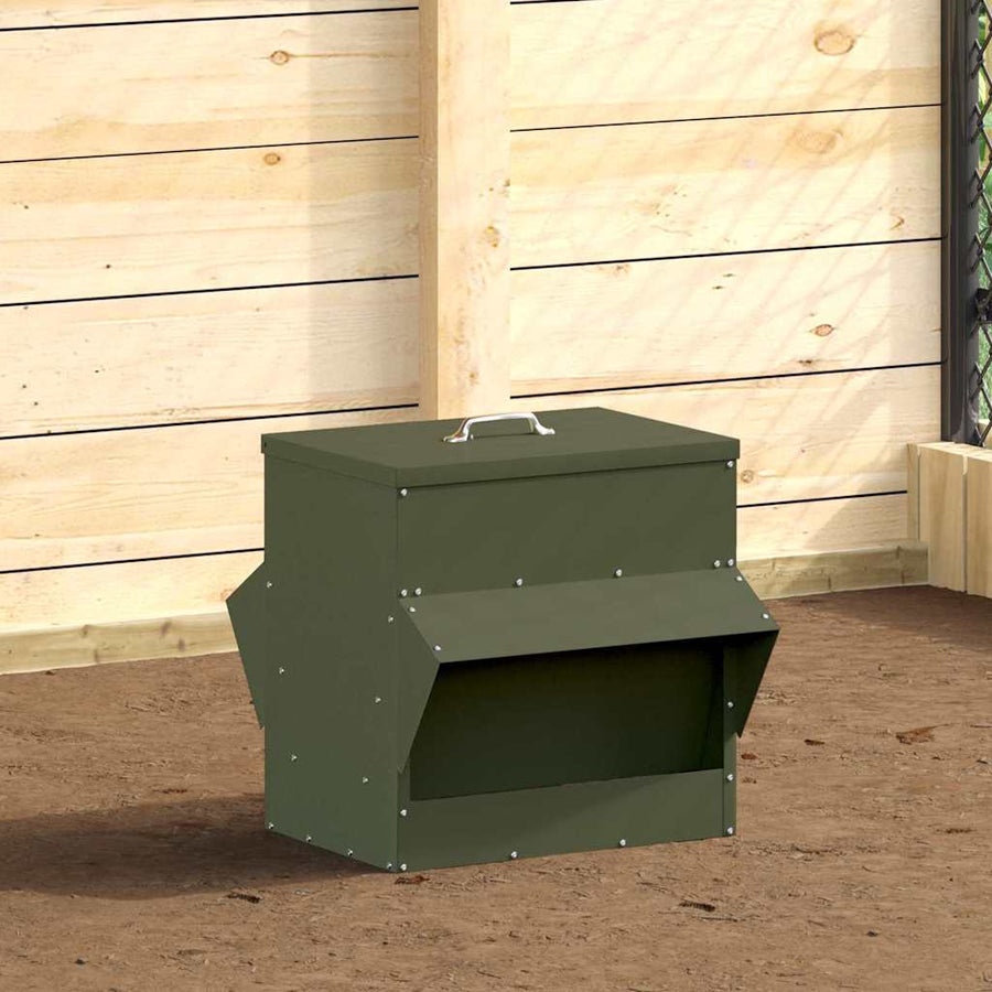 Kip voerbak Olijf Groen 40,5 x 45 x 41 cm Koudgewalst Staal