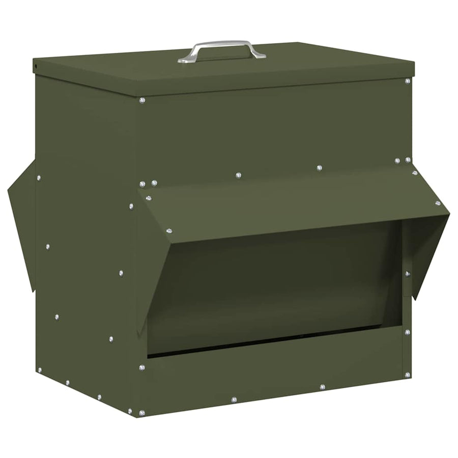Kip voerbak Olijf Groen 40,5 x 45 x 41 cm Koudgewalst Staal