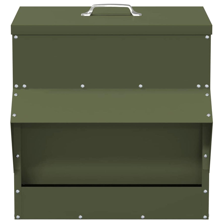 Kip voerbak Olijf Groen 40,5 x 45 x 41 cm Koudgewalst Staal