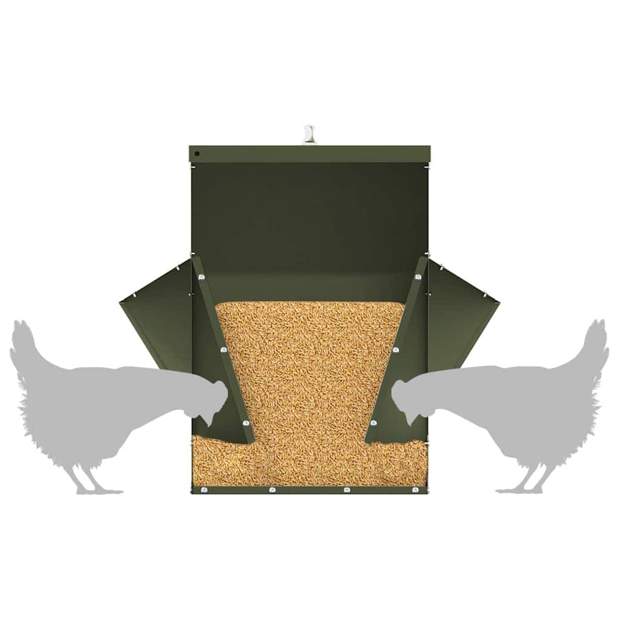 Kip voerbak Olijf Groen 40,5 x 45 x 41 cm Koudgewalst Staal