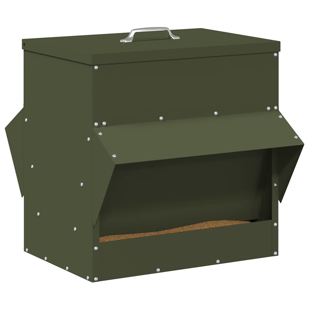 Kip voerbak Olijf Groen 40,5 x 45 x 41 cm Koudgewalst Staal