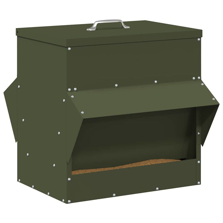 Kip voerbak Olijf Groen 40,5 x 45 x 41 cm Koudgewalst Staal