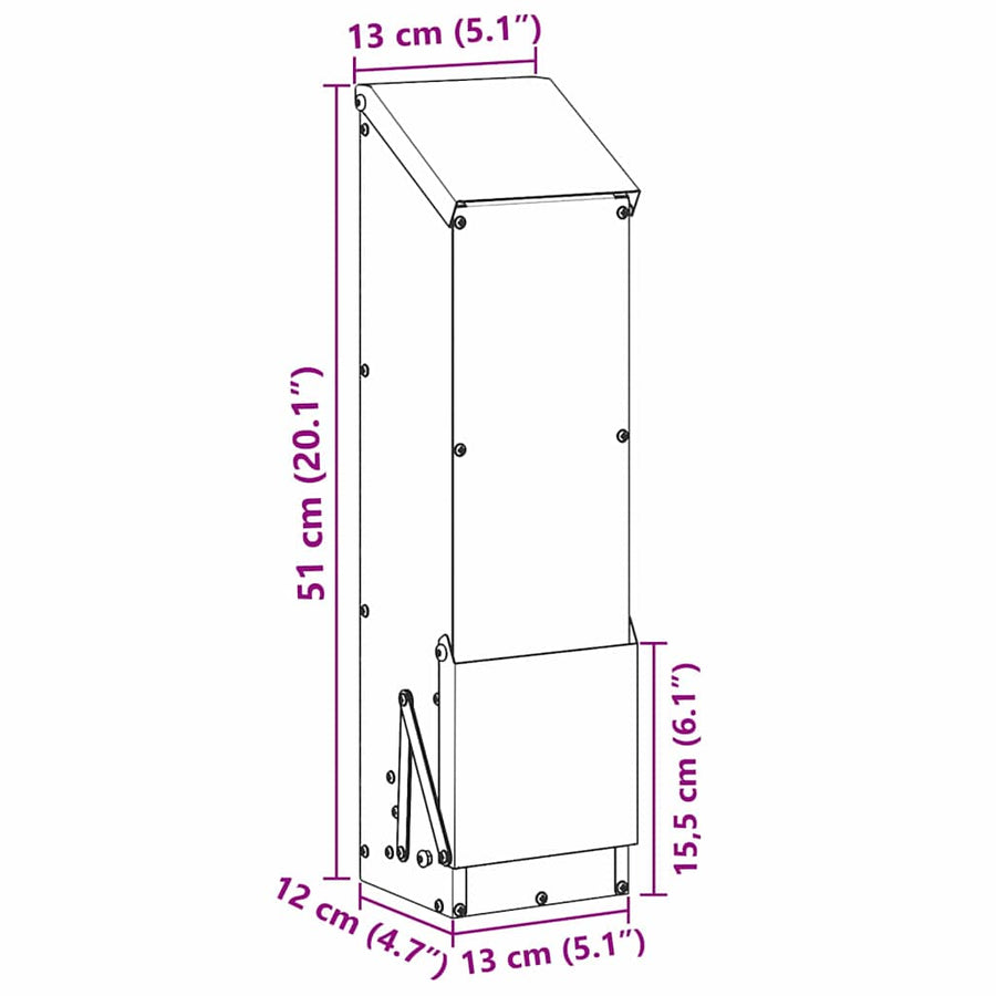 Kip voerbak Zilver 13 x 12 x 51 cm Gegalvaniseerd staal