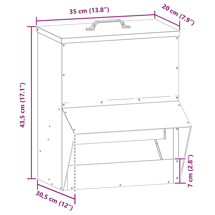 Kip voerbak Zwart 20 x 25 x35 cm Koudgewalst Staal