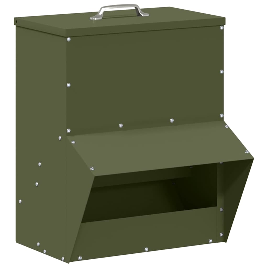 Kip voerbak Olijf Groen 20 x 25 x35 cm Koudgewalst Staal