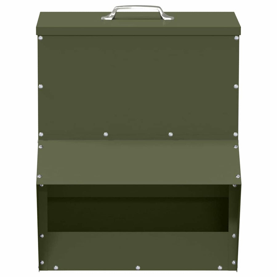Kip voerbak Olijf Groen 20 x 25 x35 cm Koudgewalst Staal