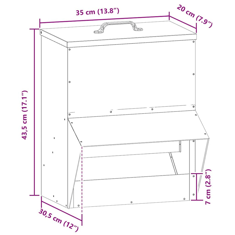 Kip voerbak Zilver 20 x 25 x35 cm Gegalvaniseerd staal