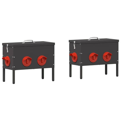 Kip voerbak 2 pcs Zwart 41,5 x 20,5 x 33 cm Koudgewalst Staal