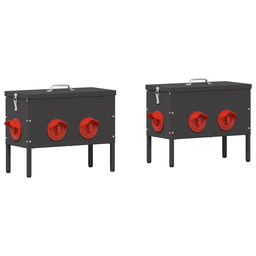 Kip voerbak 2 pcs Zwart 41,5 x 20,5 x 33 cm Koudgewalst Staal