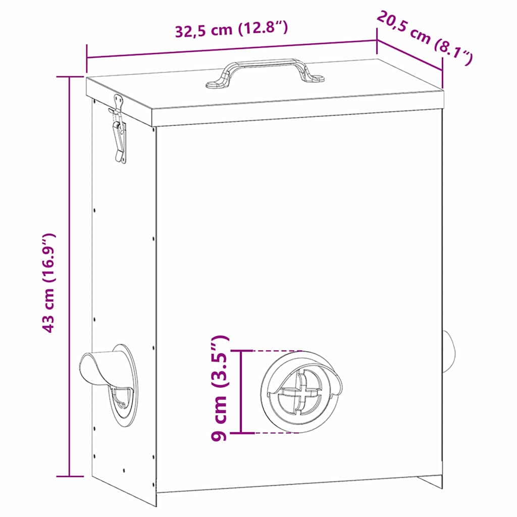 Kip voerbak 2 pcs Zwart 32,5 x 20,5 x 43 cm Koudgewalst Staal