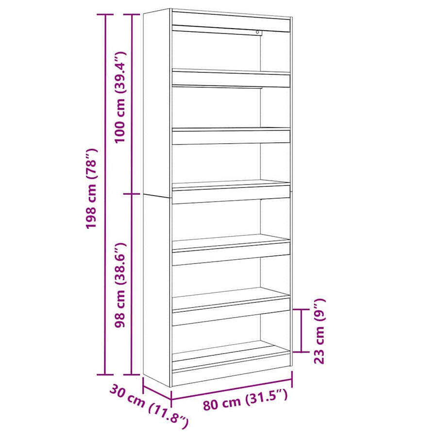 Boekenkast met plank Anders Grijs sonoma 80 x 30 x 198 cm Bewerkt hout
