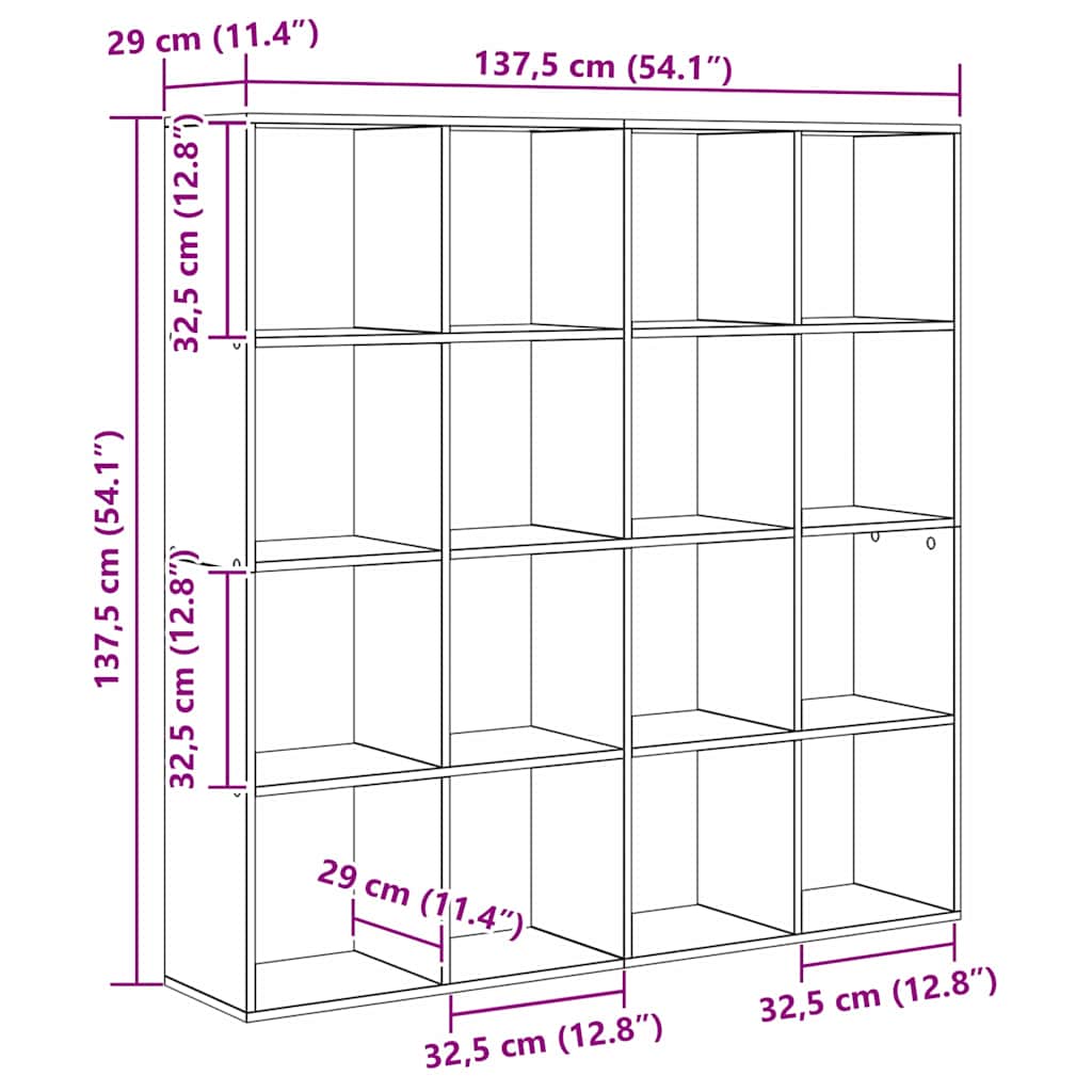 Boekenkast Zwart Eiken 137,5 x 29 x 137,5 cm Bewerkt hout