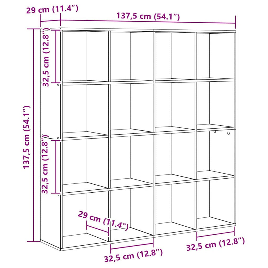 Boekenkast Zwart Eiken 137,5 x 29 x 137,5 cm Bewerkt hout