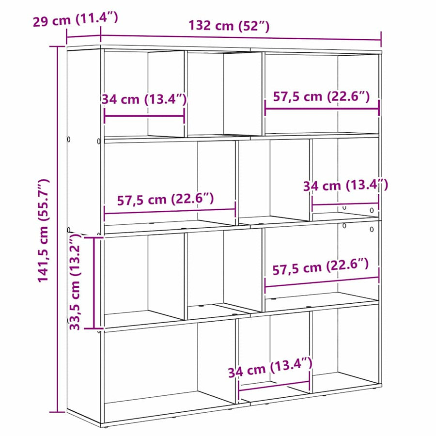 Boekenkast Zwart Eiken 132 x 29 x 141,5 cm Bewerkt hout