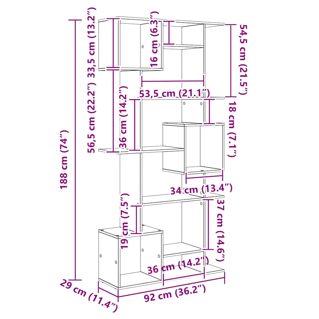 Boekenkast Zwart eiken 92 x 29 x 188 cm Bewerkt hout
