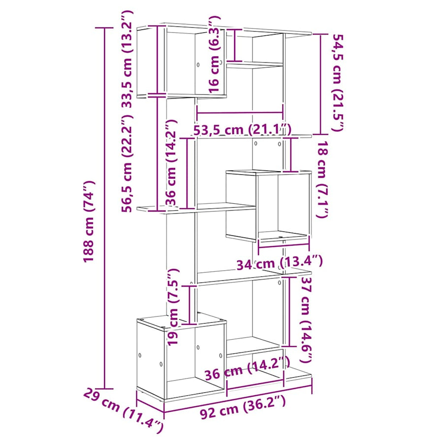 Boekenkast Zwart Eiken 92 x 29 x 188 cm Bewerkt hout
