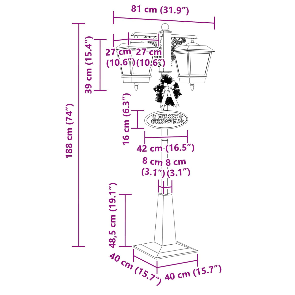Kerststraatlamp met 2 lantaarns Rood 40,5 x 80 x 188 cm