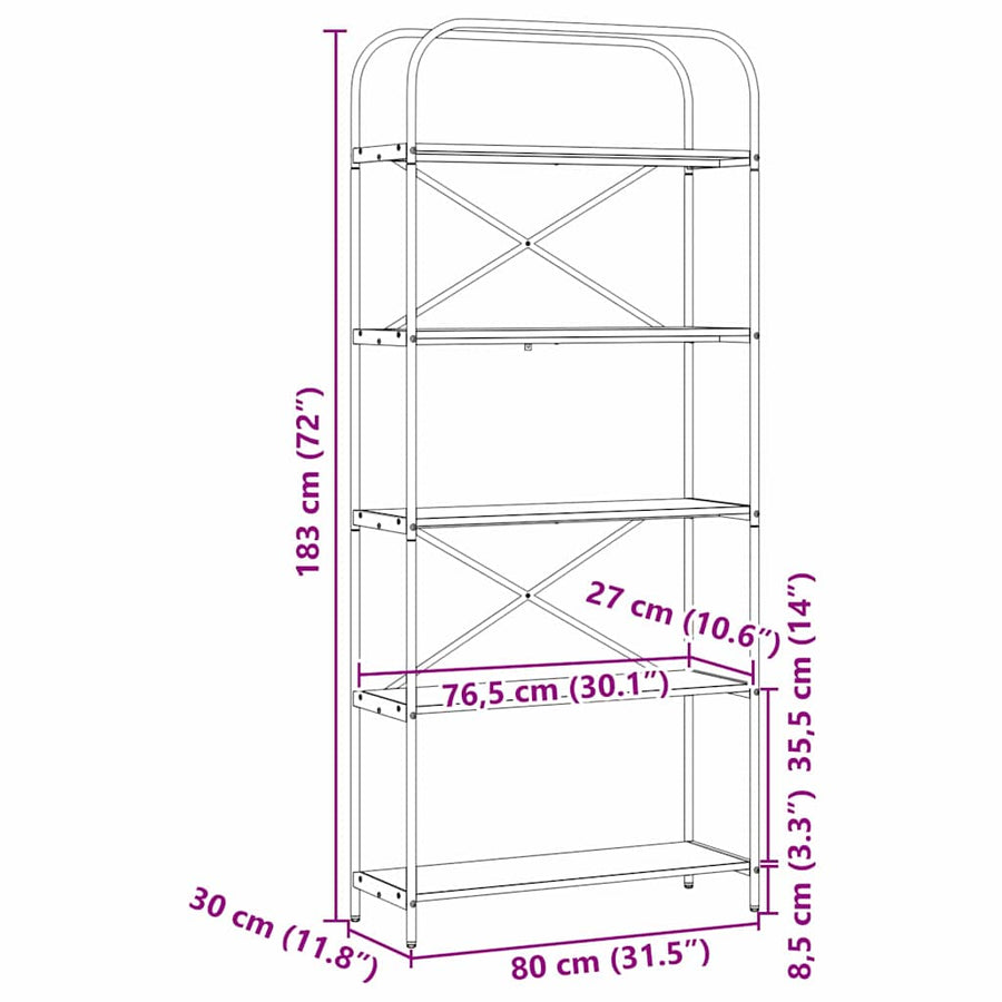 Boekenkast Grijs sonoma 80 x 30 x 183 cm Bewerkt hout