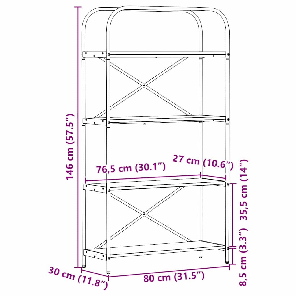 Boekenkast Zwart Eiken 80 x 30 x 146 cm Bewerkt hout