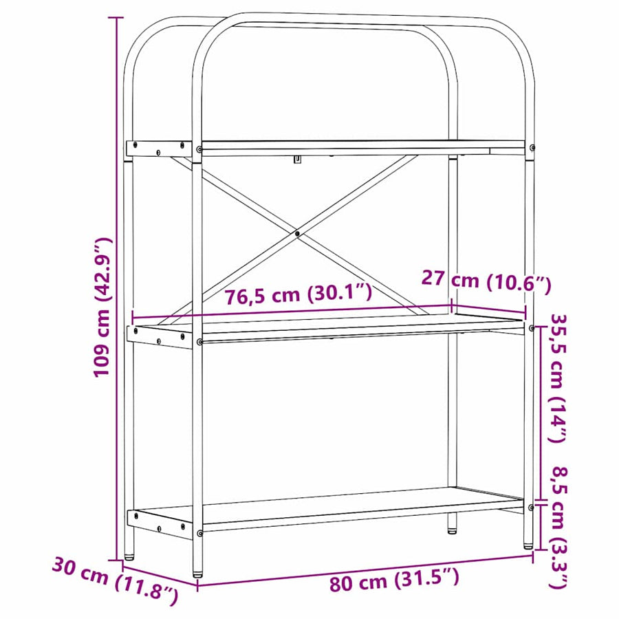 Boekenkast Zwart eiken 80 x 30 x 109 cm Bewerkt hout