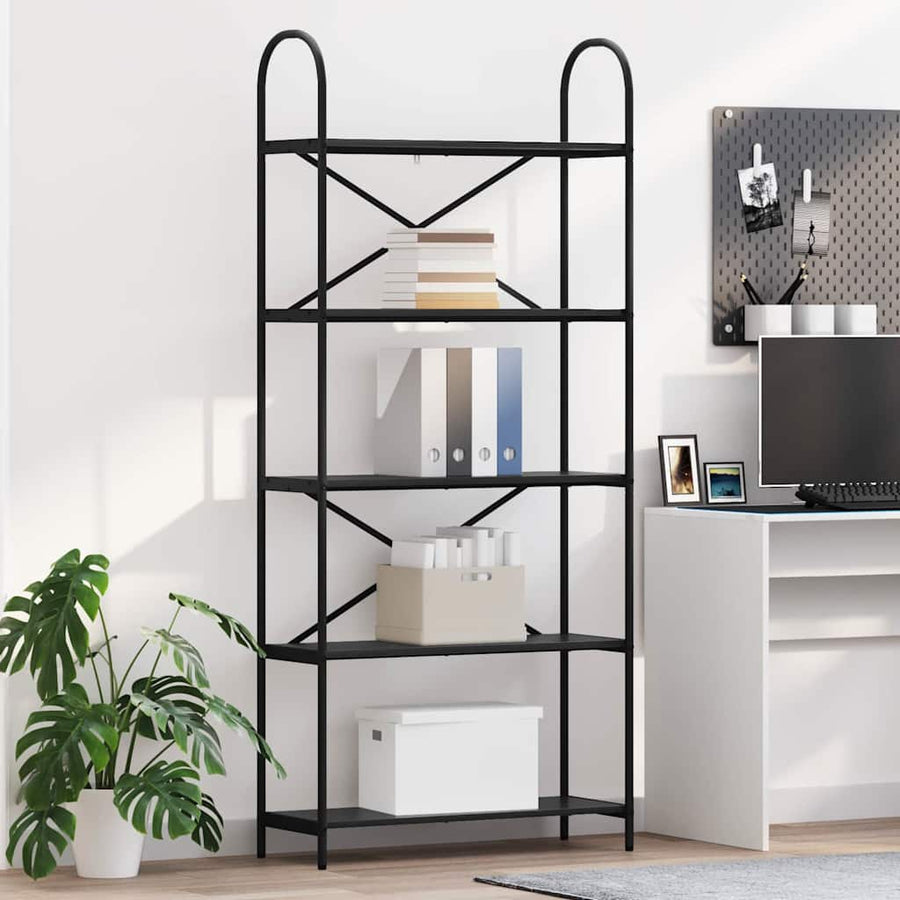 Boekenkast Zwart Eiken 80 x 30 x 183 cm Bewerkt hout