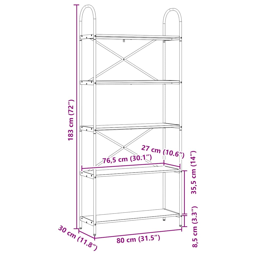 Boekenkast Gerookt eiken 80 x 30 x 183 cm Bewerkt hout