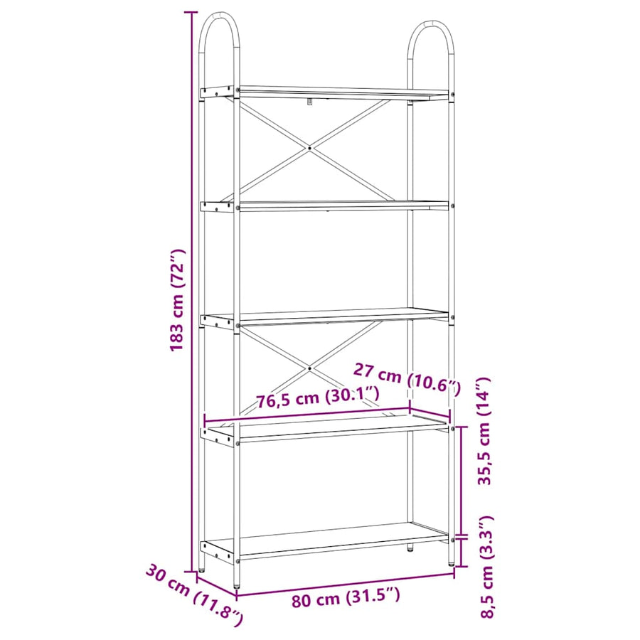 Boekenkast Oudhout 80 x 30 x 183 cm Bewerkt hout
