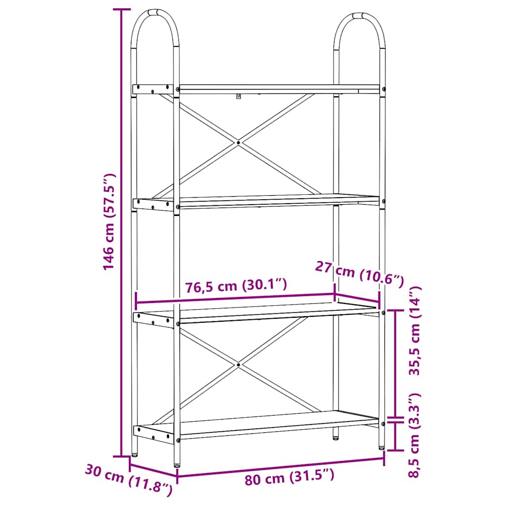 Boekenkast Zwart Eiken 80 x 30 x 146 cm Bewerkt hout