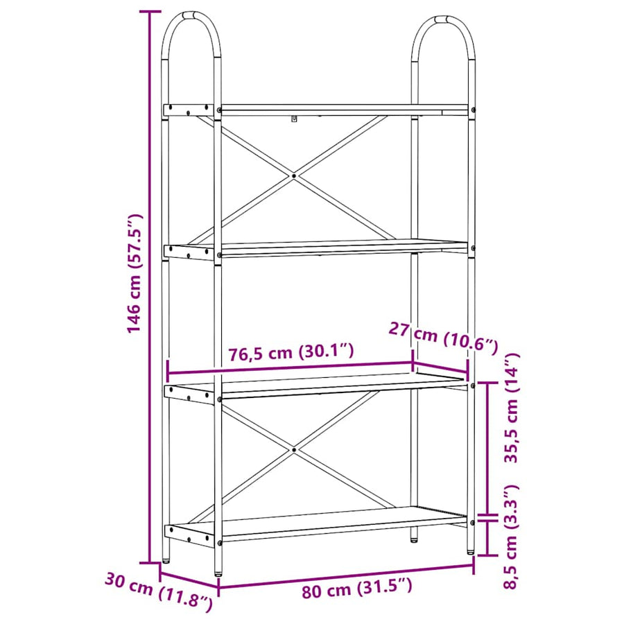 Boekenkast Grijs Sonoma 80 x 30 x 146 cm Bewerkt hout