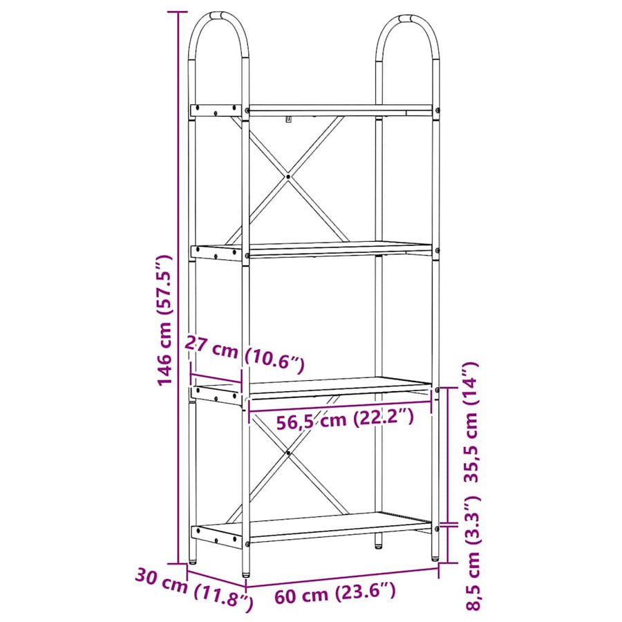Boekenkast Oud hout 60 x 30 x 146 cm Bewerkt hout